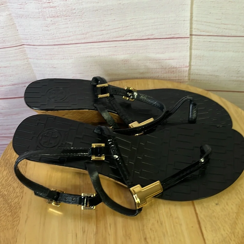 Tory Burch Black Ankle Strap Cork Wedge Sandal‎ Size 7 - Picture 13 of 13